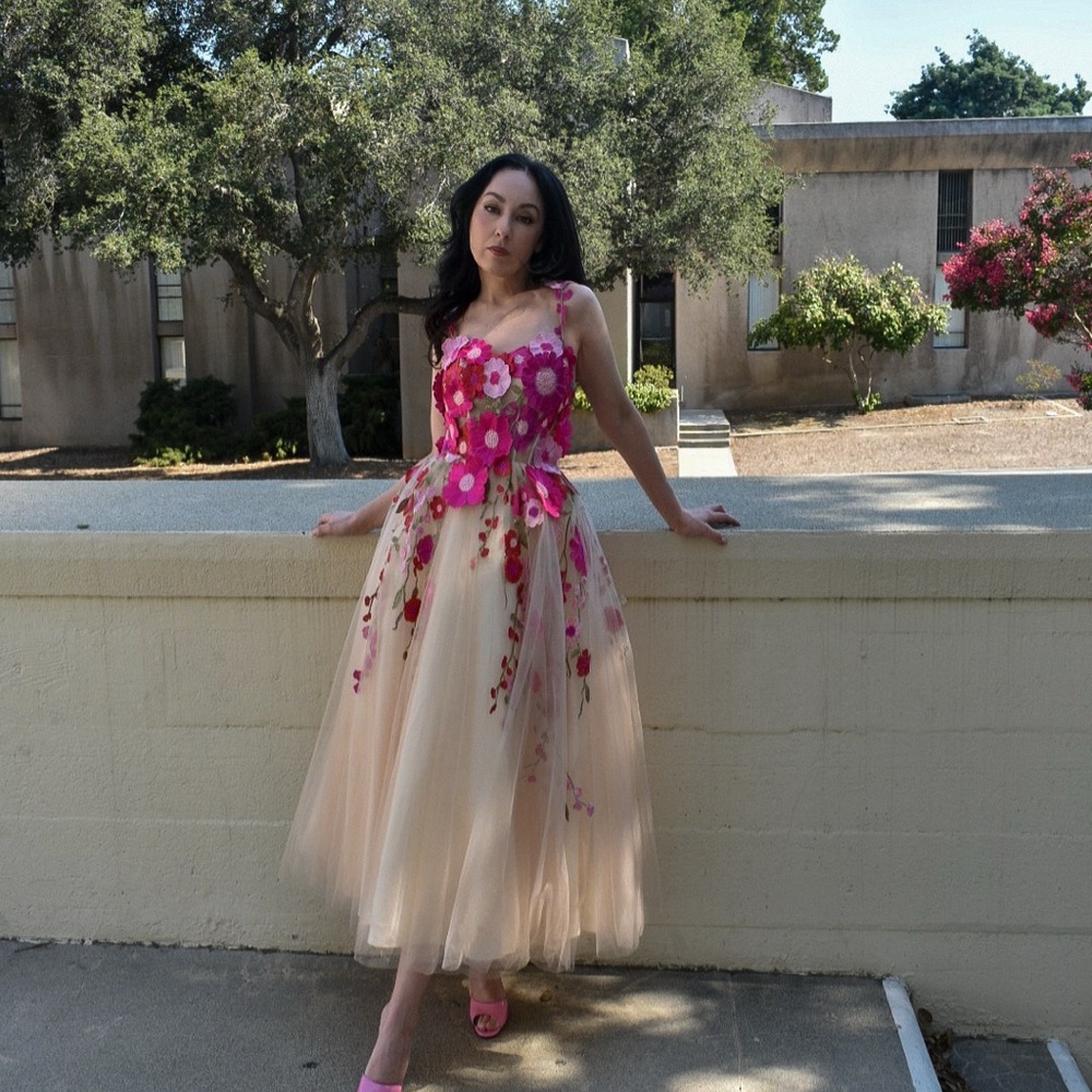 JJs House Pink and Cream Floral Dress